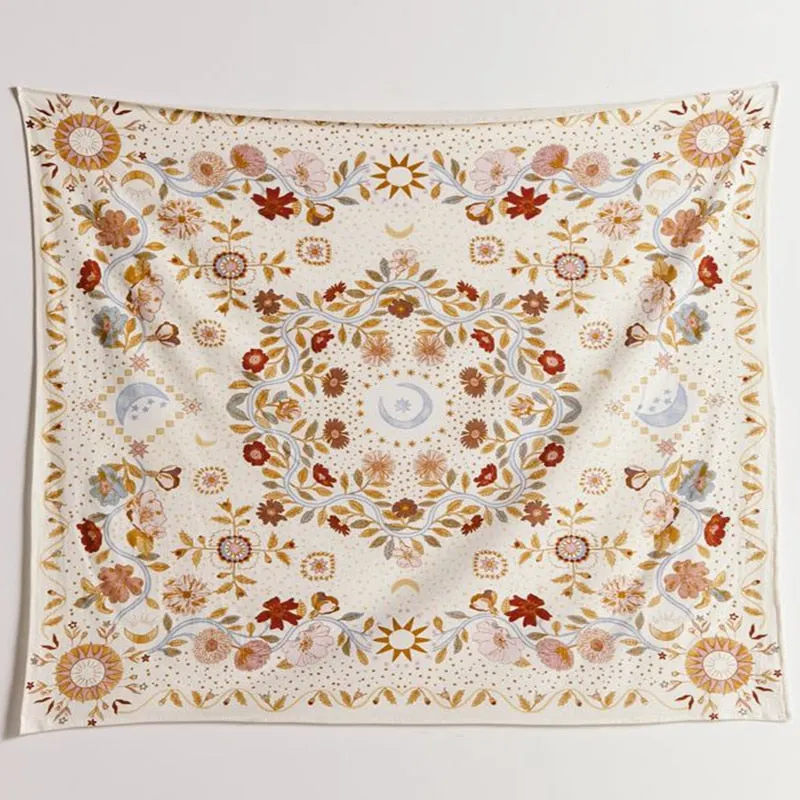 Botanical Celestial Floral Tapestry Wall Hanging Moon Phase Tapestry Hippie Flower Wall Carpets Tapestry Room Decor Aesthetic
