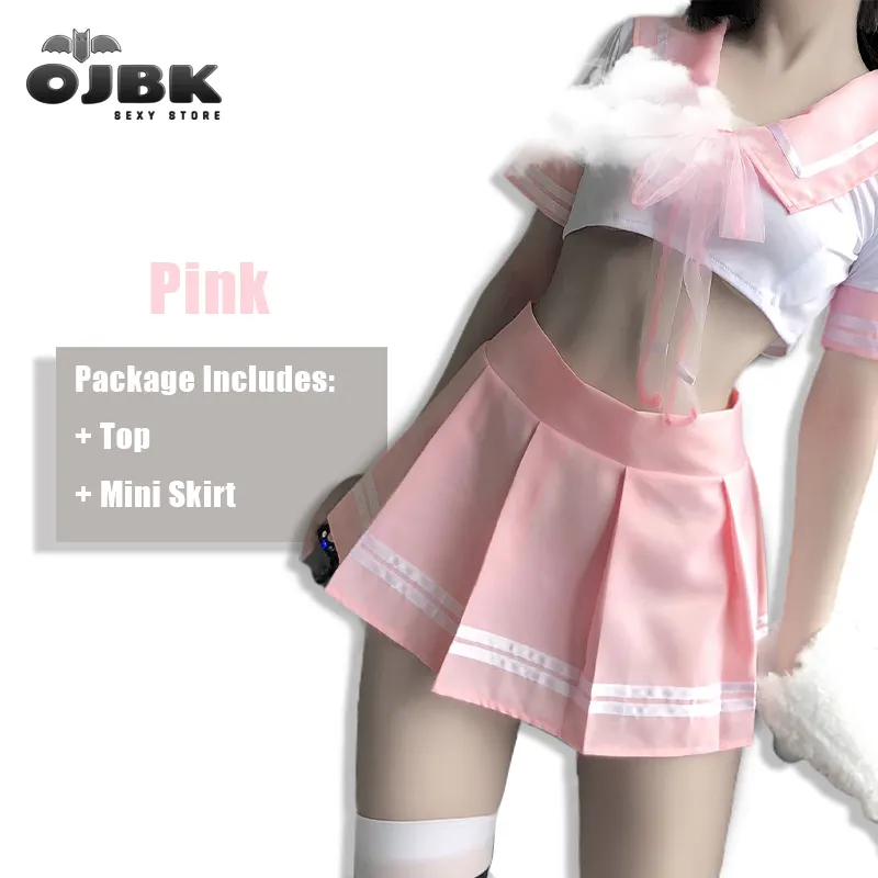 Billionm OJBK Sexy Pink School Girl Navy Sailor Costumes DDLG Miniskirt Velcro Outfit Women Cosplay Lingerie Student Uniform Fashion 0631