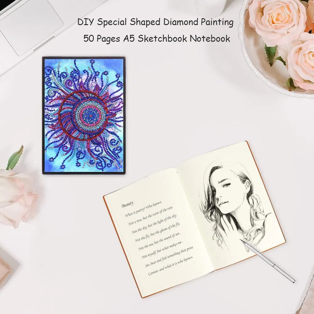 DIY Flower Special Shaped Diamond Painting 50 Pages A5 Sketchbook Notebook【No Strip】