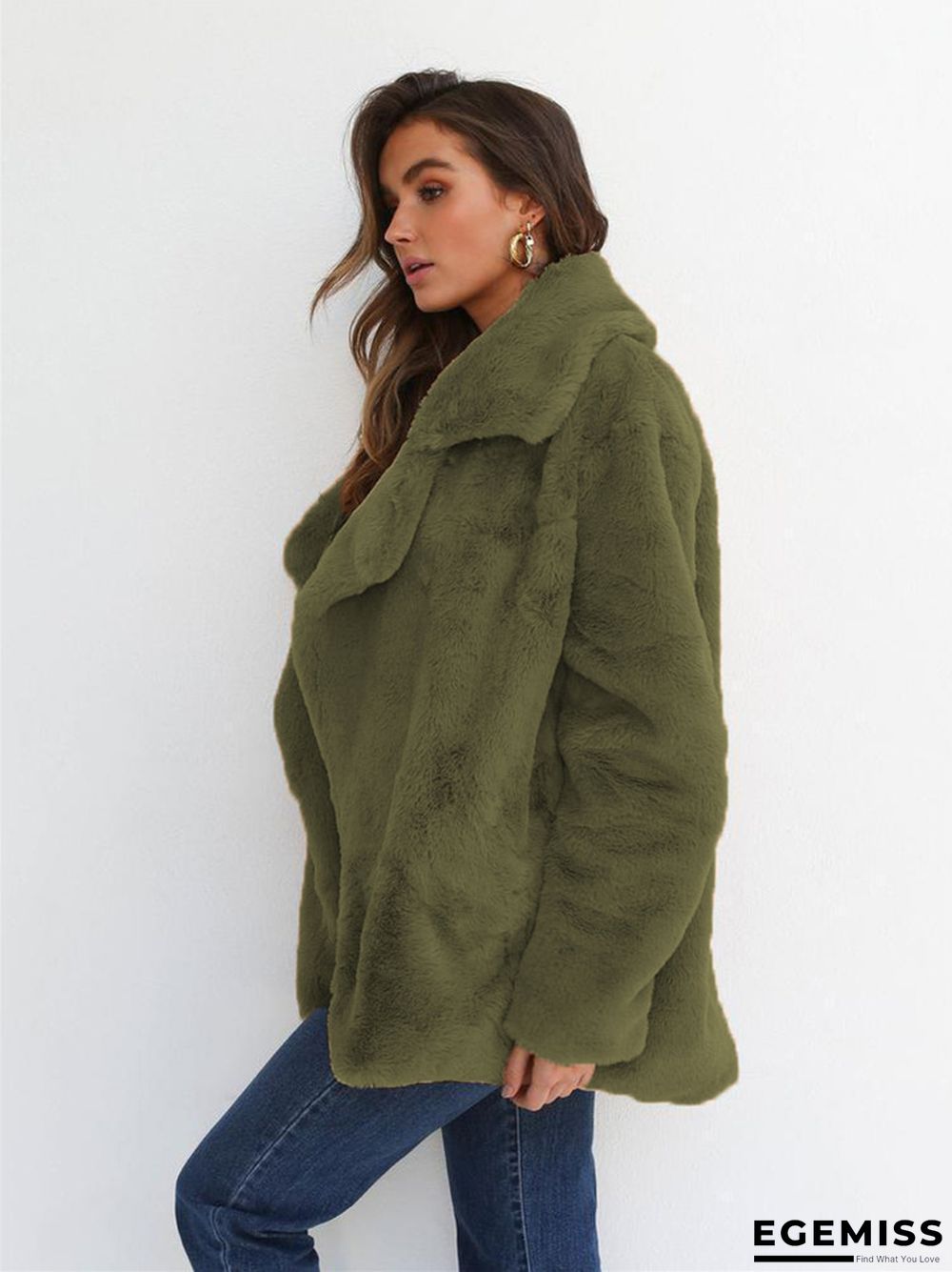 Fashion Solid Color Sexy Plush Lapel Coat | EGEMISS
