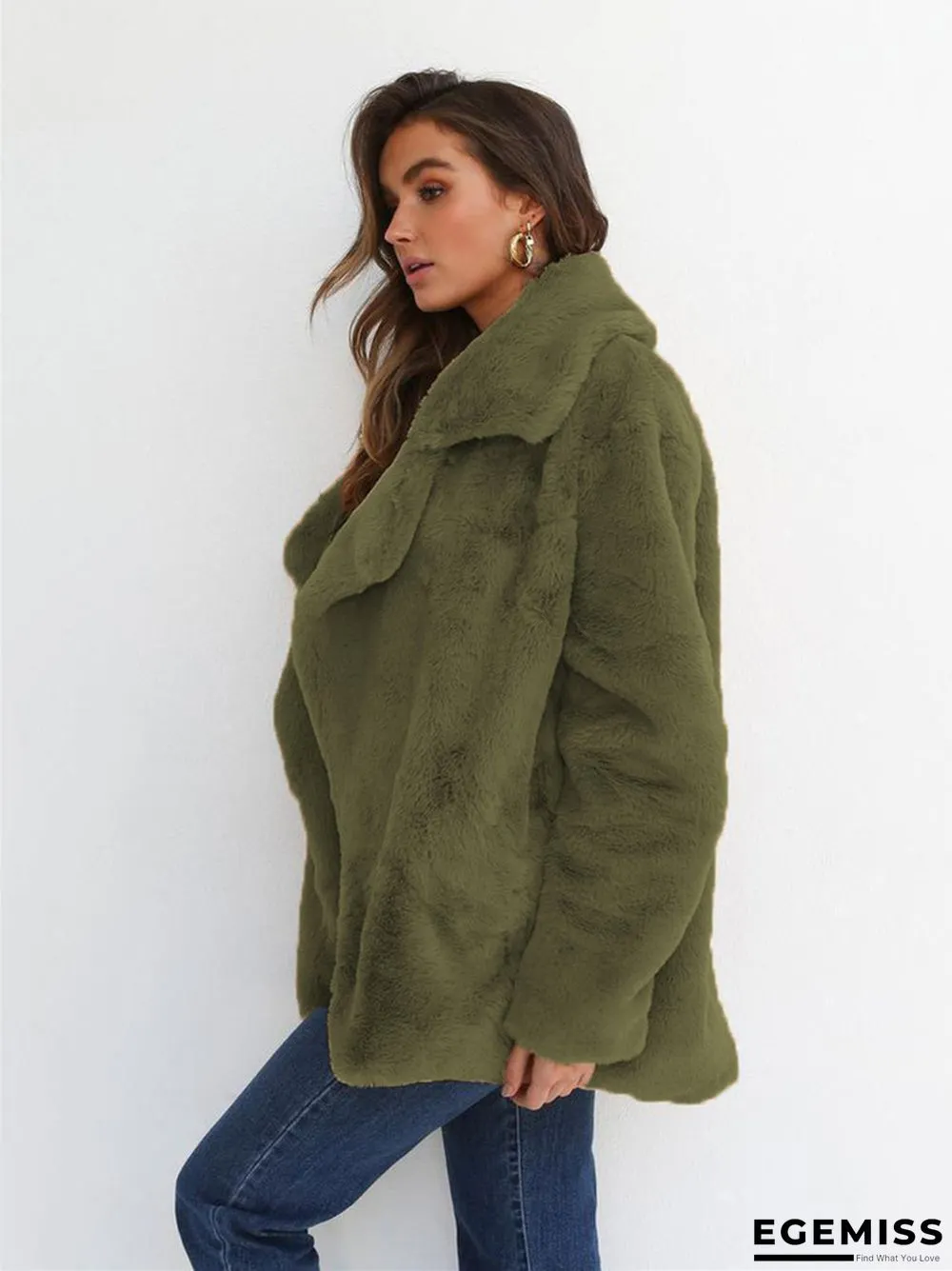 Fashion Solid Color Sexy Plush Lapel Coat | EGEMISS