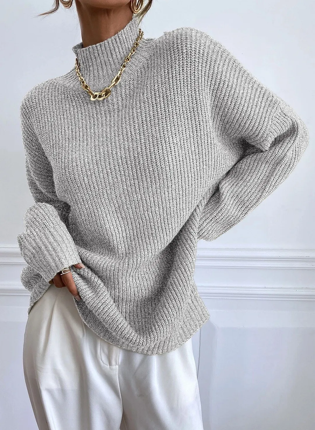 Women's Stand Collar Batwing Sleeve Jumper
