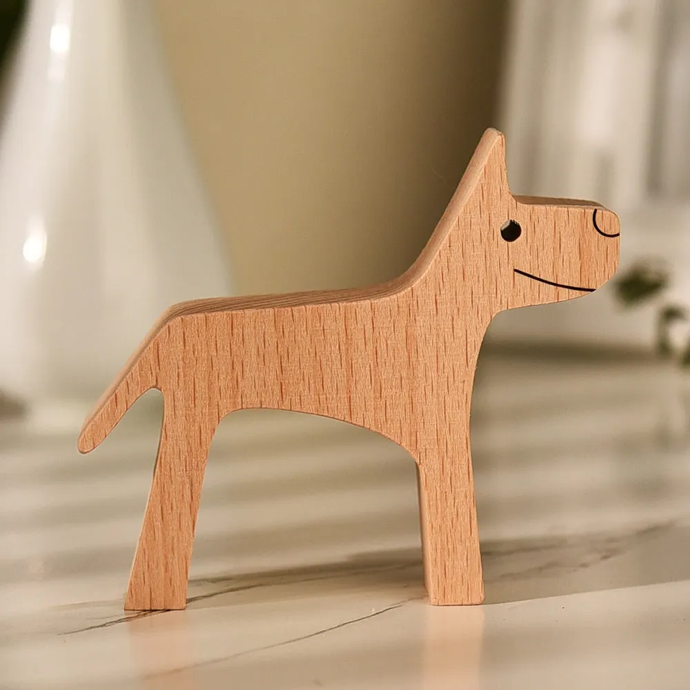 Puppy Family Wood Dog Carving Ornaments Decoration Home Decor Figurine Desktop Table Ornament Sculptures For Dog Pet Lover Gifts 712