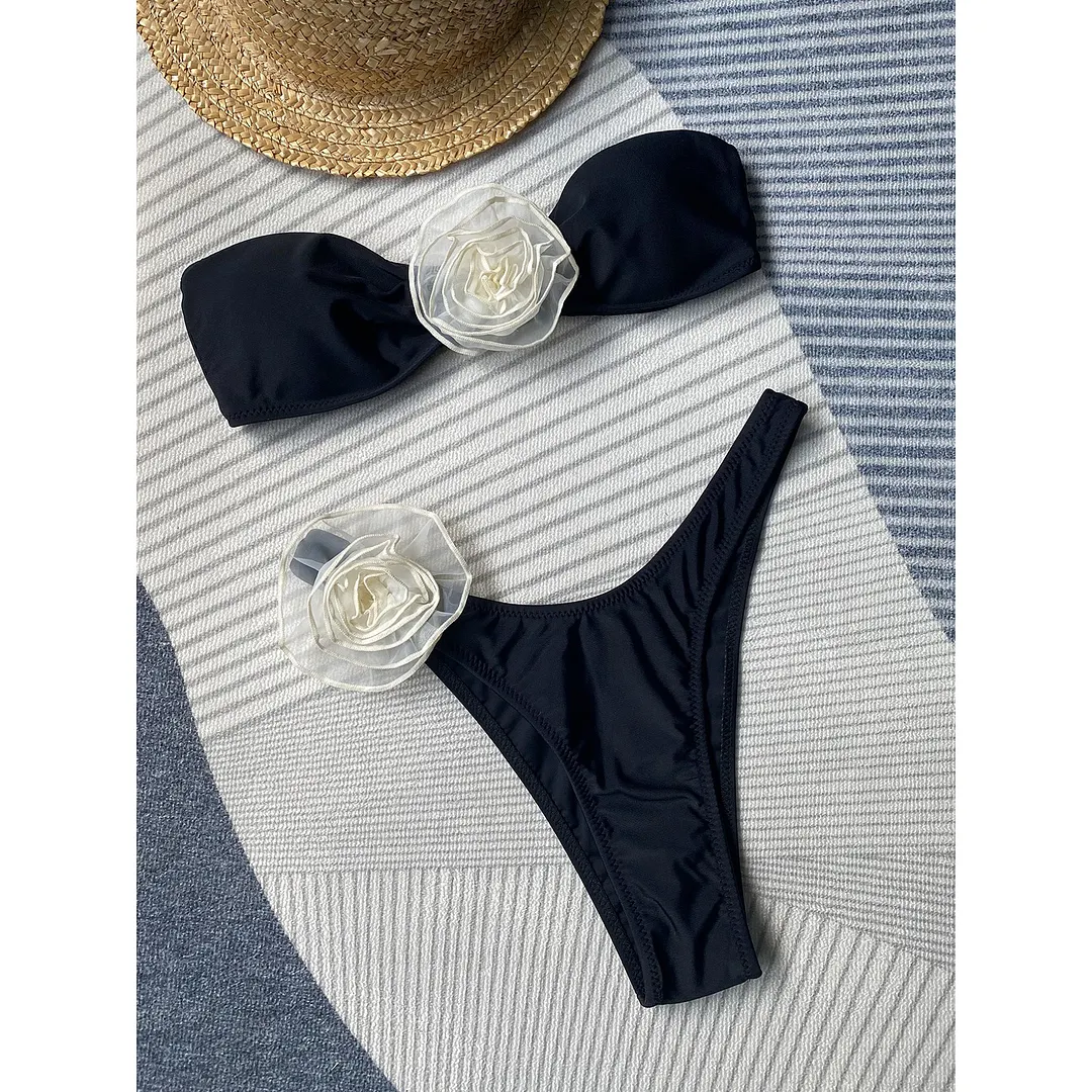Brownm Brownm New Three-Dimensional Flower Hot Girl Bikini Hot Triangle Pants Split Sexy Swimsuit