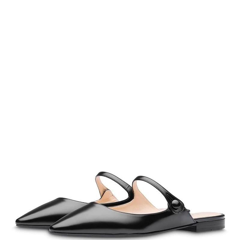 GOOSHOE Black Ballet Flats Slingbacks Buckle Strap Women Large SizePointed Toe