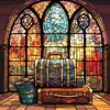 >SALE<5D DIY Full Round Drill Diamond Painting Mountain River Stained Glass 40x40cm