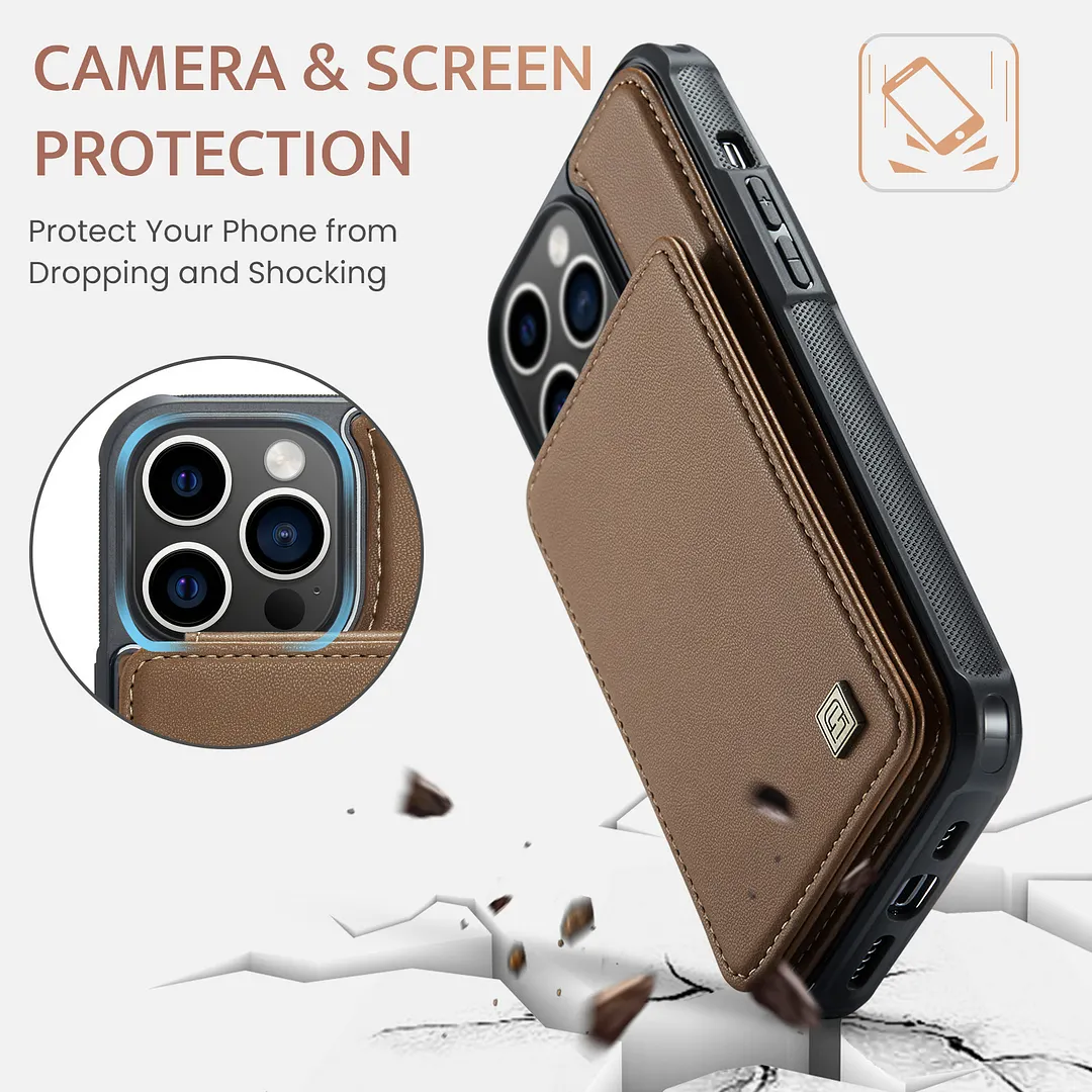 Double magnetic buckle flip up and down card case is suitable for iPhone series card back case