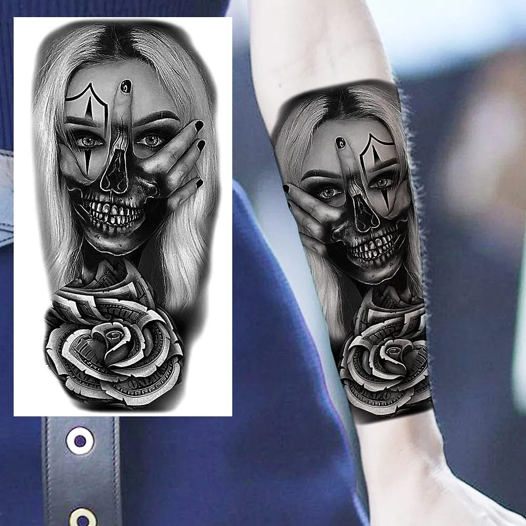 Halloween Clown Joker Scary Temporary Tattoos For Men Women Realistic Scary Lion Waterproof Tattoo Forearm Tatoos Vampire