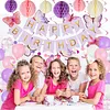 Birthday Decorations, Happy Birthday Banner with Birthday Balloons, Honeycomb Balls, Hanging Swirls, Circle Dots Garland, Happy Birthday Party Decorations for Women Men Boys Girls (Purple)