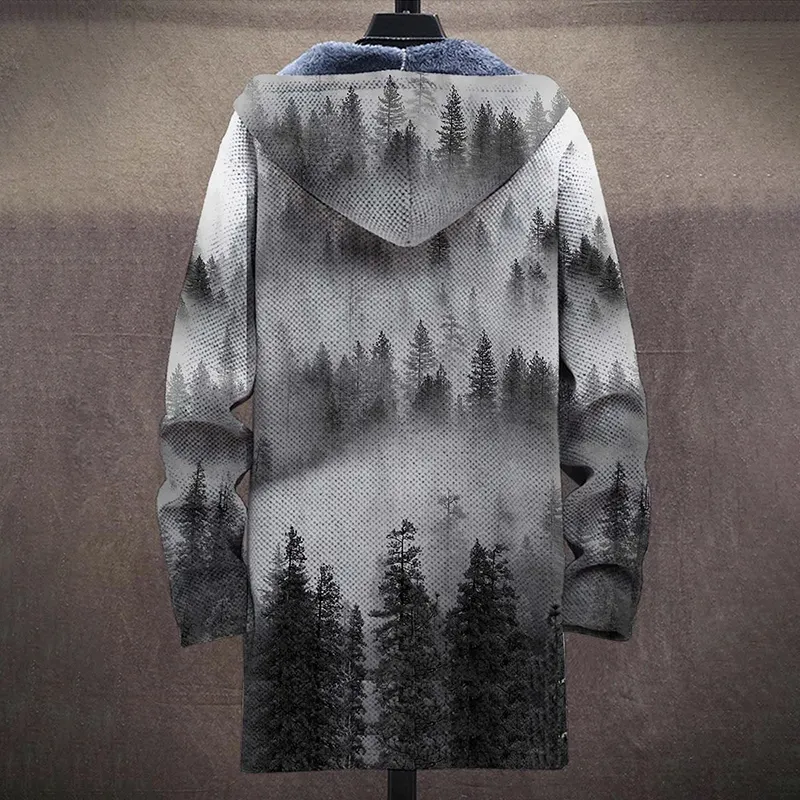 Landscape Painting Plush Loose Long Sleeve Jacket Cardigan