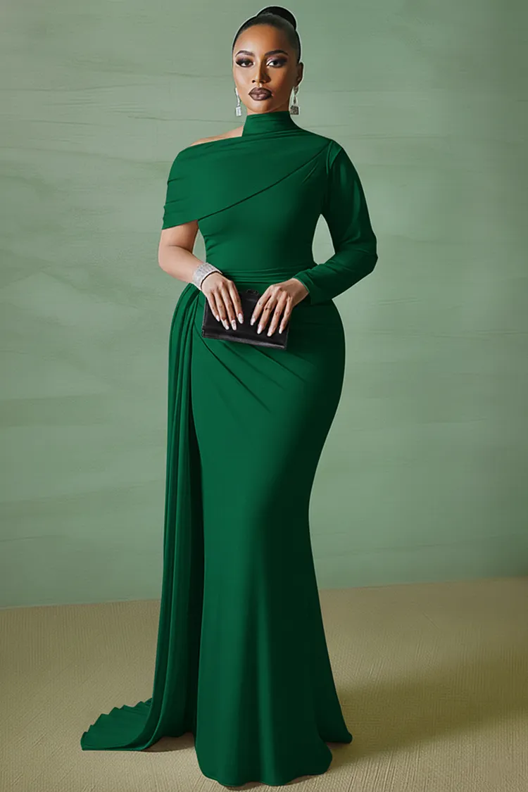 neon green one shoulder dress Ribbed Mock Neck Side Slit Sleeveless Bodycon Maxi Dress