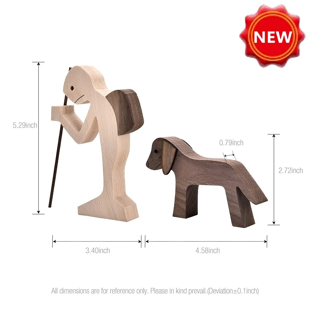 Puppy Family Wood Dog Carving Ornament Christmas Decoration Home Decor Figurine Desktop Table Sculptures For Dog Pet Lover Gifts