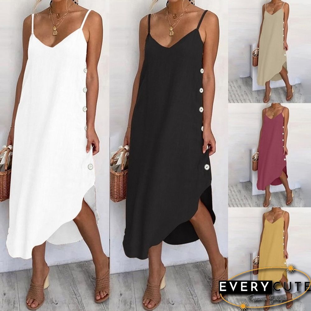 Women Summer Long Dress Spaghetti Strap V Neck Irregular Hem Holiday Casual Party Dress Sundress Plus Size S-5XL