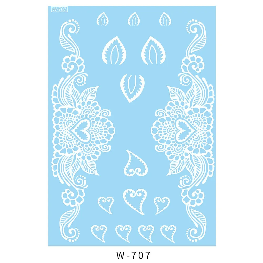 Sexy Henna Mehndi Tattoo White Lace Necklace Flower Water Transfer Temporary Tatoo Sticker Body Art Waterproof for Wedding Beach