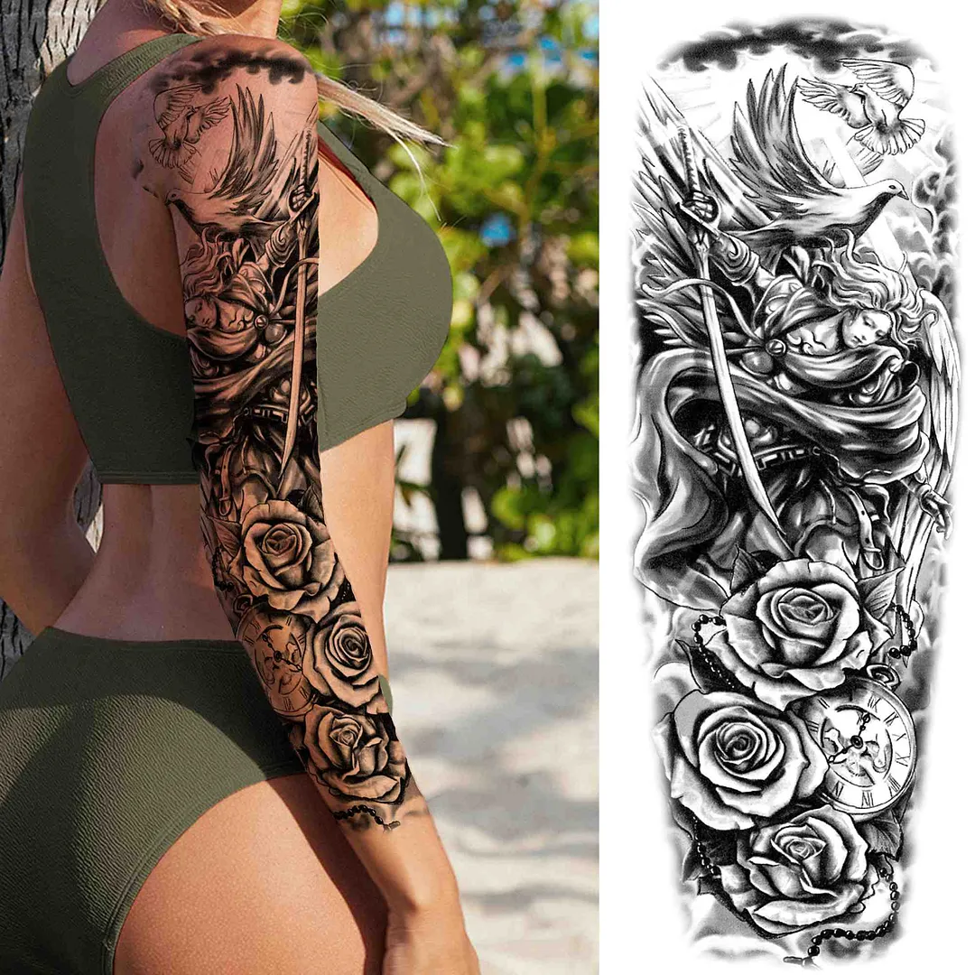 Tribal Totem Temporary Tattoo Sleeve For Men Women Adult Fake Flower Shoulder Tatoos Sticker Black Skull Tattoos Big Full Arm 1001 515