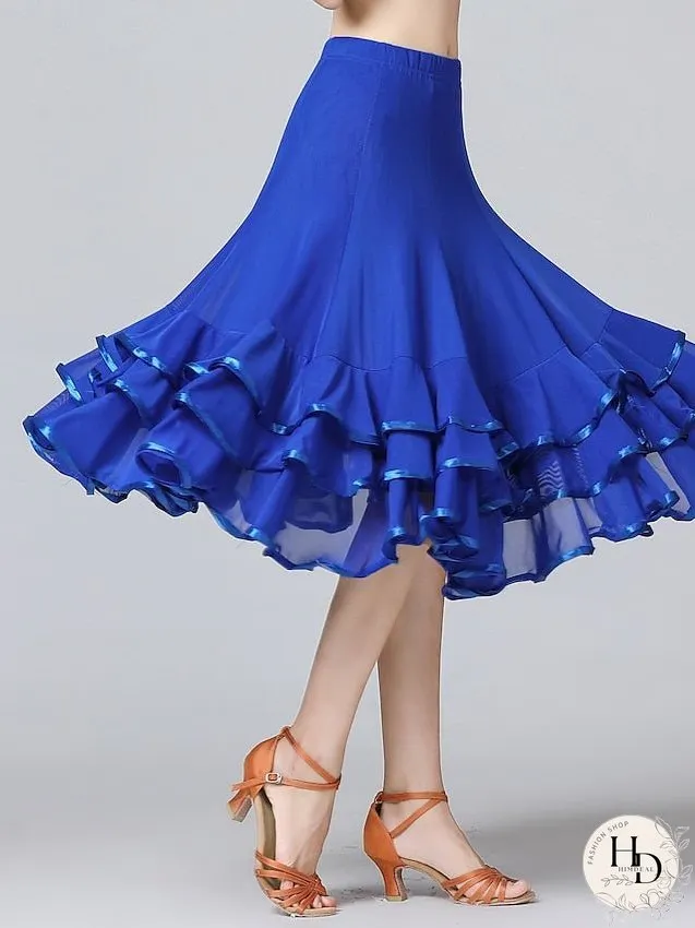 Women's Ballroom Waltz Modern Dancing Latin Dance Skirts Pleats Cascading Ruffles Wave-like Training Performance
