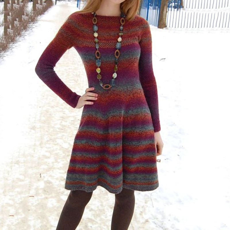 Vintage Contrast Striped Wool Midi Dress elevenforest