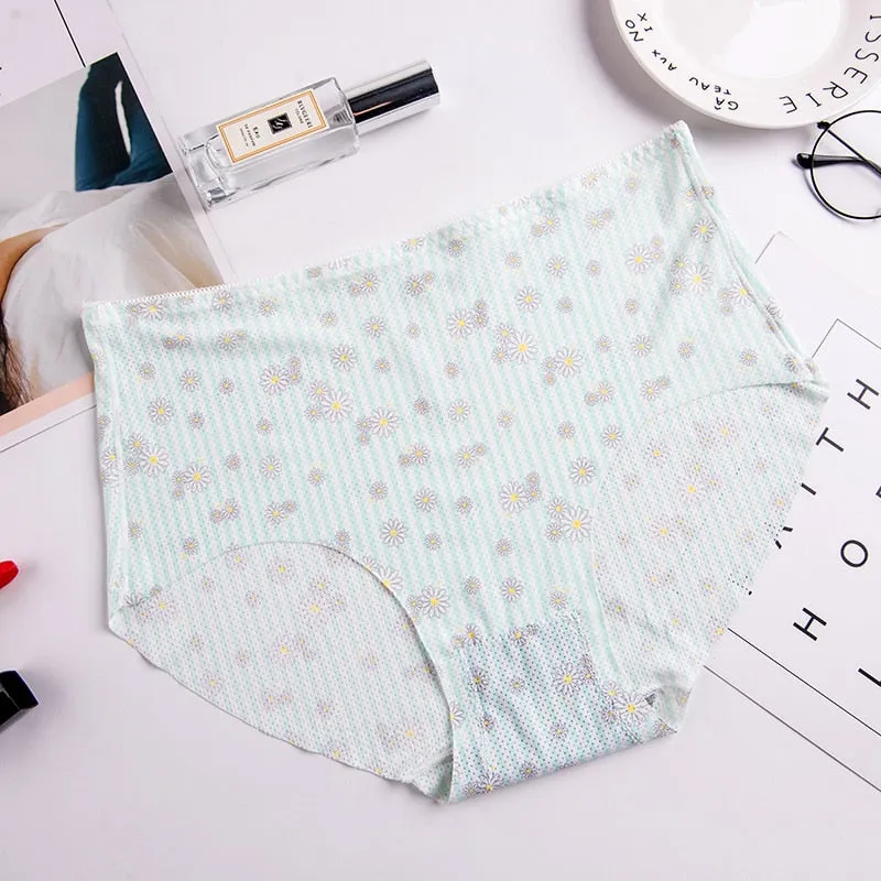 Women's Cotton Underwear Plus Size Ice Silk Comfort Panties Sexy Print Underpants Seamless Triangle Pants Female Sexy Lingerie