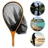 Wooden Handle Fishing Landing Net Soft Rubber Mesh Trout Catch and Release Net