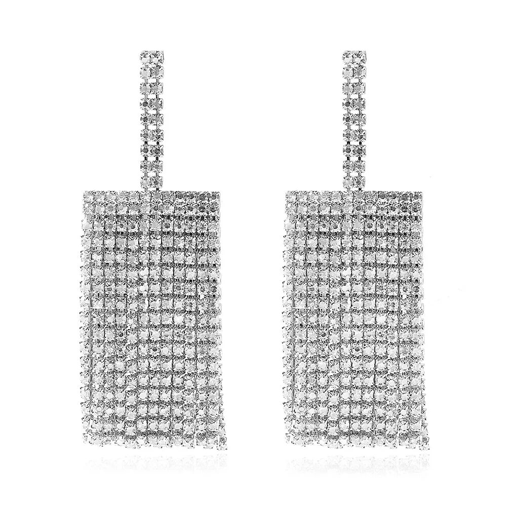 Dvacaman New Shiny Rhinestone Earrings Tassel Drop Earrings For Women Luxury Jewelry Long Dangle Earrings 2022 Party Accessories