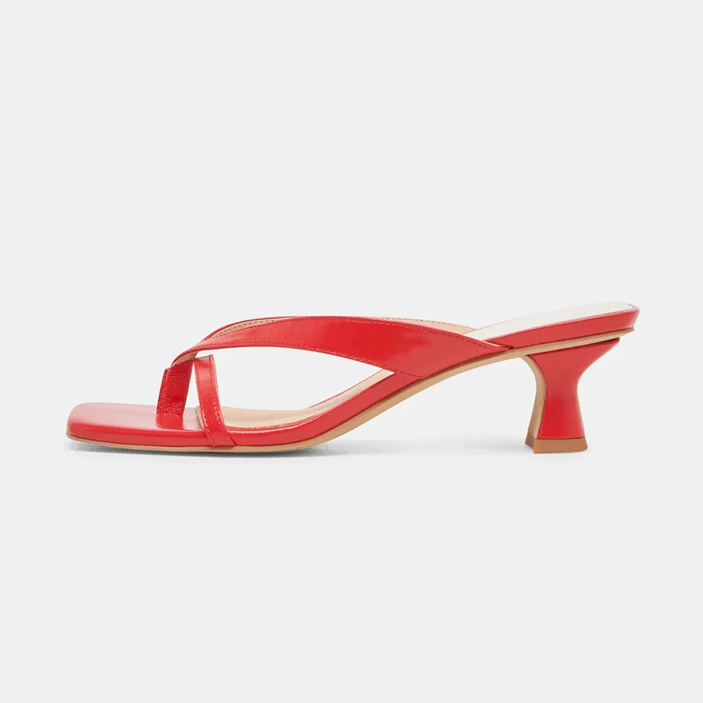 Casual Open Square Toe Flip Flop Women's Heel Sandals in Red