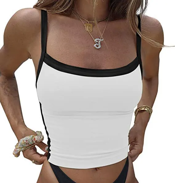 Brownm Vintage Striped Knitted Slings Sexy Elastic Word Shoulder Repair Umbilked Short Vest