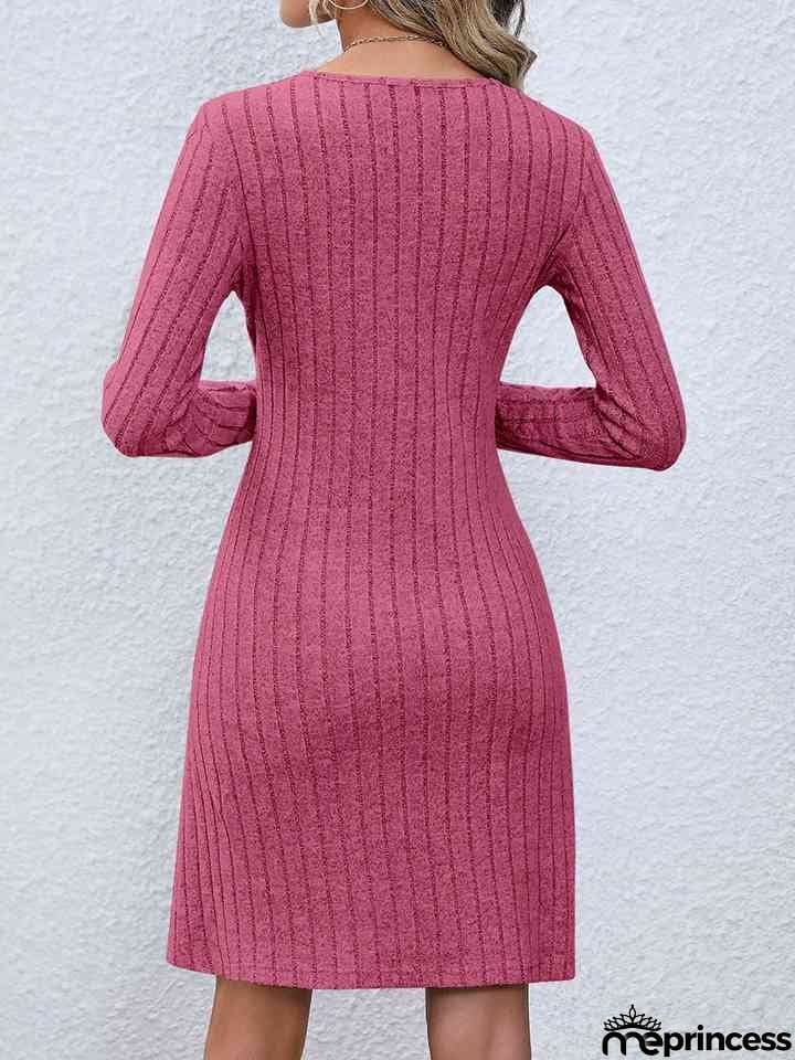 V-Neck Long Sleeve Mini Dress