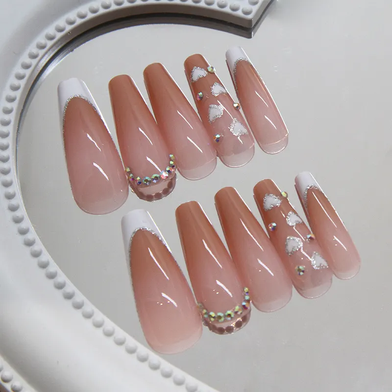 Churchf Churchf Wind Nail Patch Simple Removable Nail Love Wear Nail French Fine Flash Beauty Nail Piece Diamond 24 Pieces