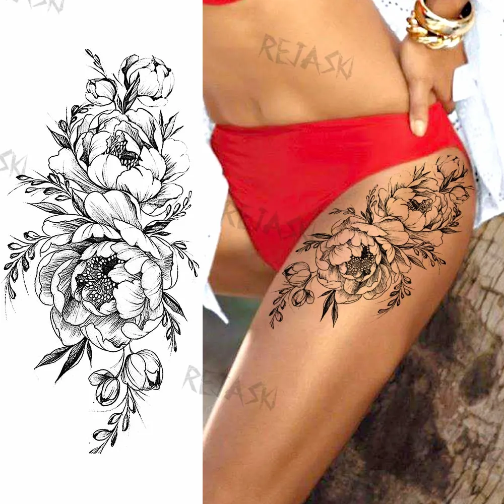 Sdrawing Rose Jewelry Water Transfer Tattoo Stickers Women Body Chest Art Temporary Tattoo Girl Waist Bracelet Flash Tatoos Flower