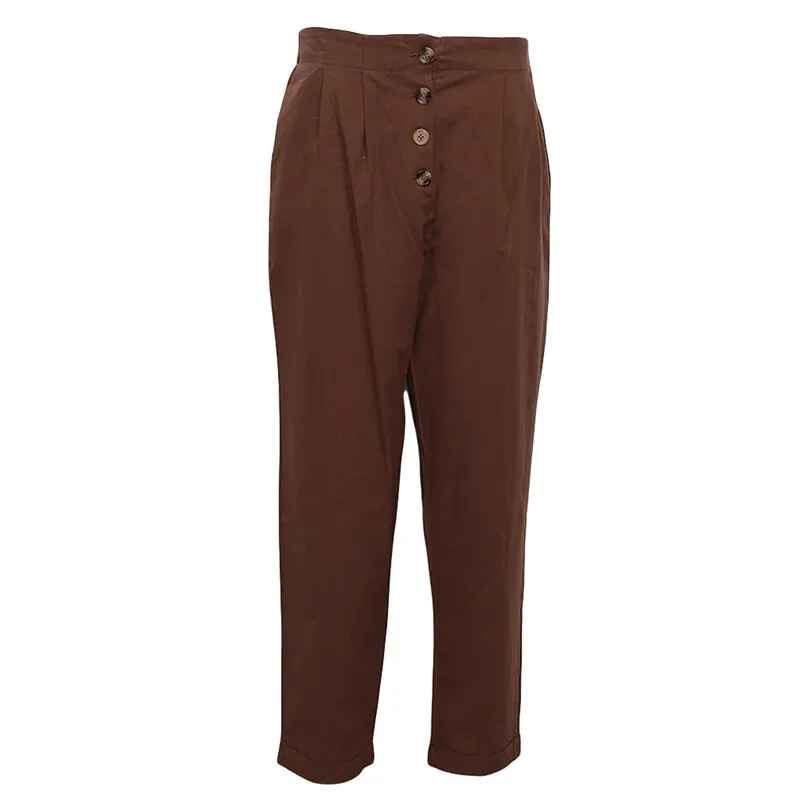 Bigsweety Women Harem Pants Cotton Linen Vintage High Waist Elastic Trousers Casual Ladies Sweatpants Fashion Button Pants New