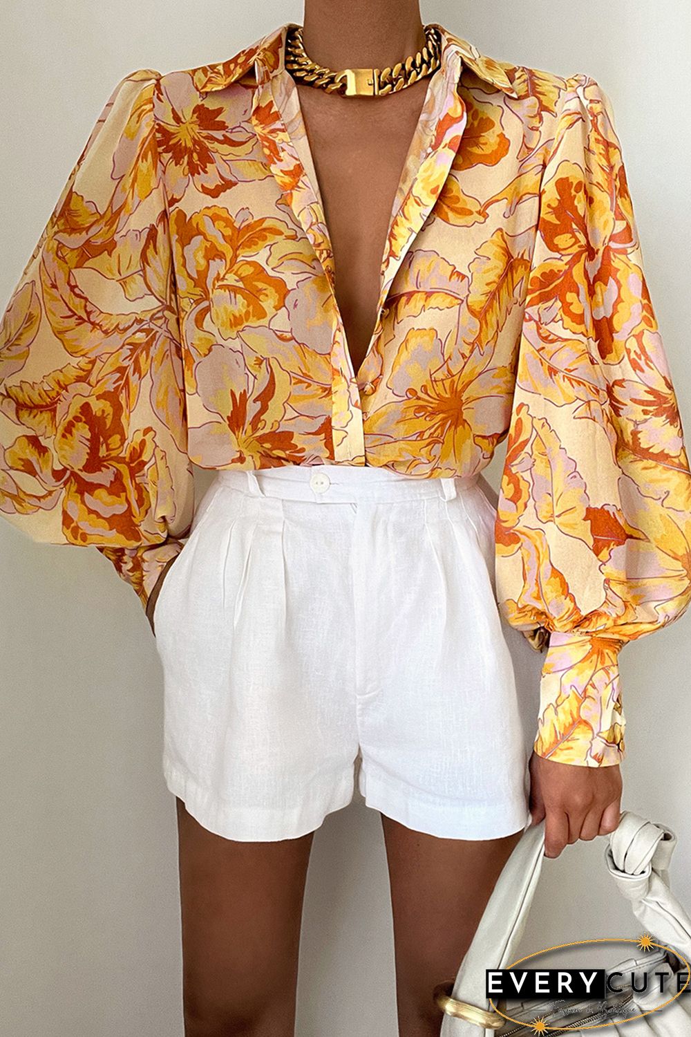 Yellow Floral Chic Bishop Sleeve Blouse