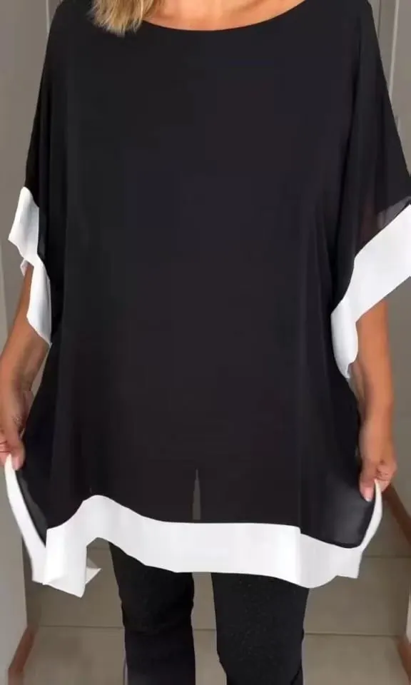 Loose Batwing Sleeve Color Block T-Shirt (Buy 2 Free Shipping)