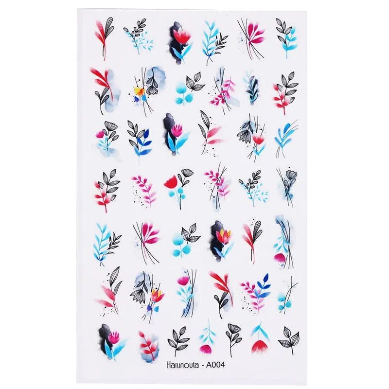 Harunouta Gold Flower Leaves Water Decals Slider Lines Geometrics Spring Summer Nail Art Transfer 3D Stickers DIY Watermarks-Nail Inspo