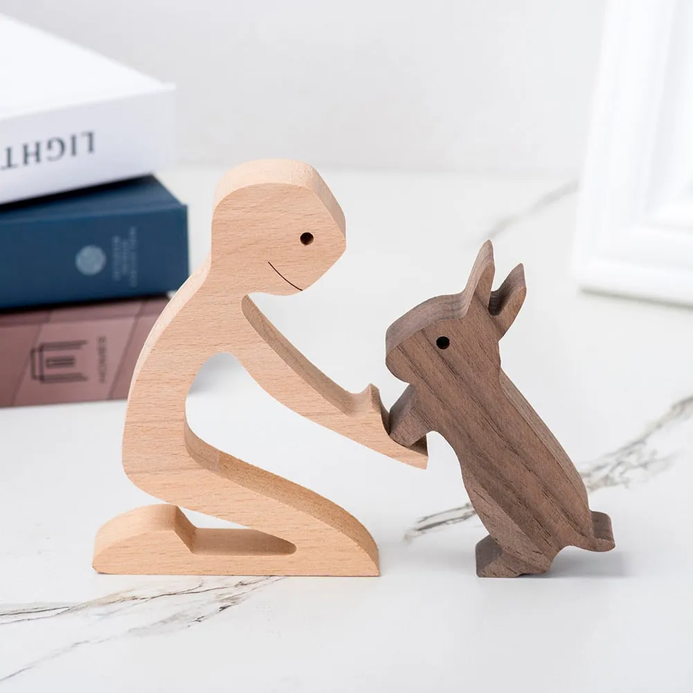 Family Puppy Wood Dog Craft Figurine Desktop Table Ornament Carving Model Creative Home Office Decoration Love Pet sculpture 515-1