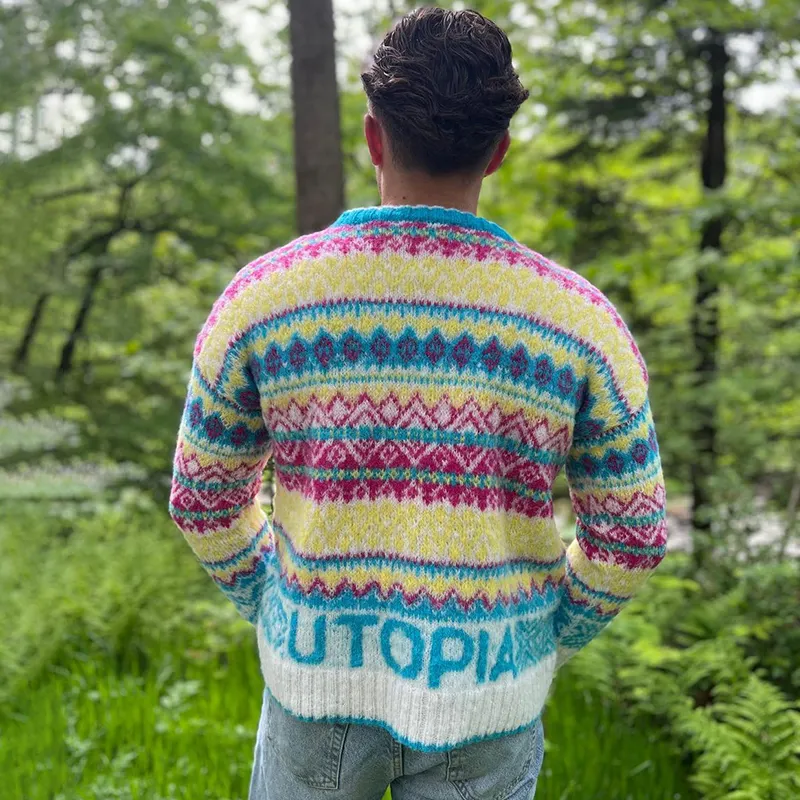 Vintage Utopia Knit Jacquard Icelandic Crew Neck Sweater