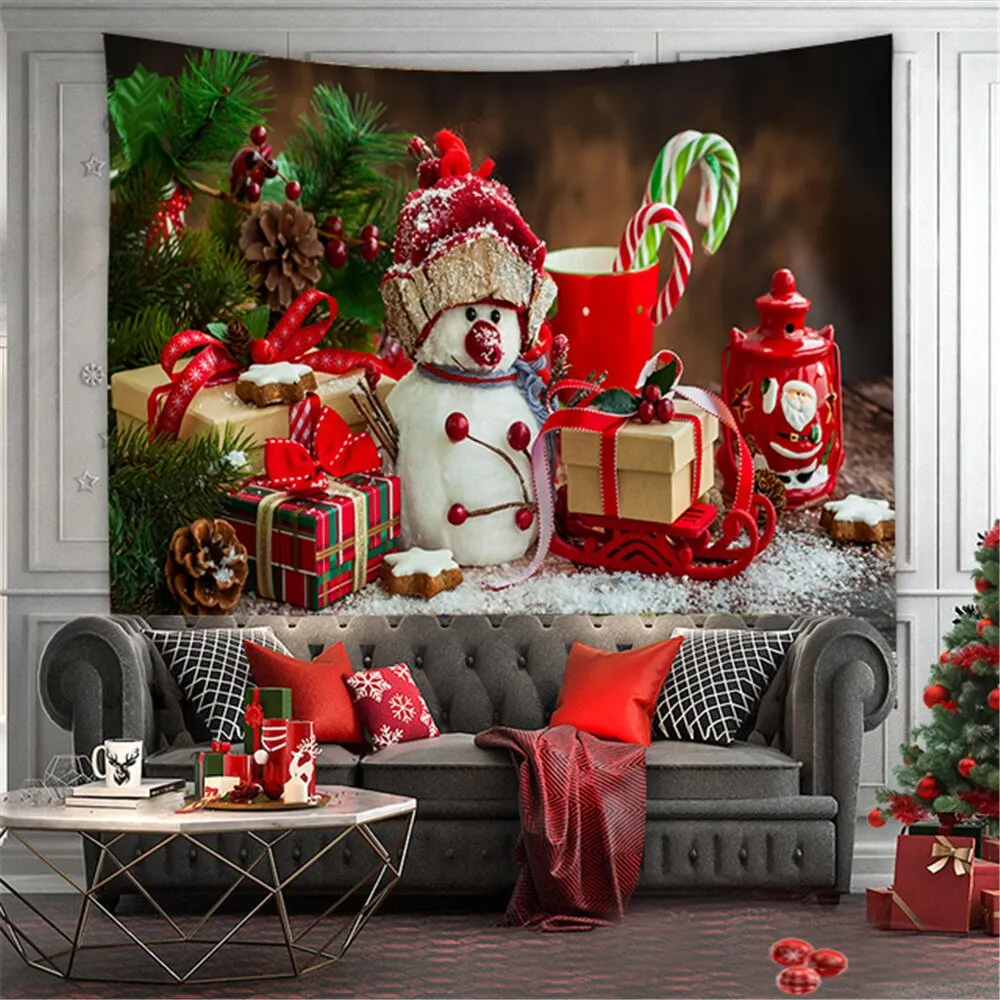 Merry Christmas Tapestry Wall Hanging Christmas Tree Fireplace Wall Cloth Tapestries Psychedelic Boho Decor Wall Tapestry Carpet