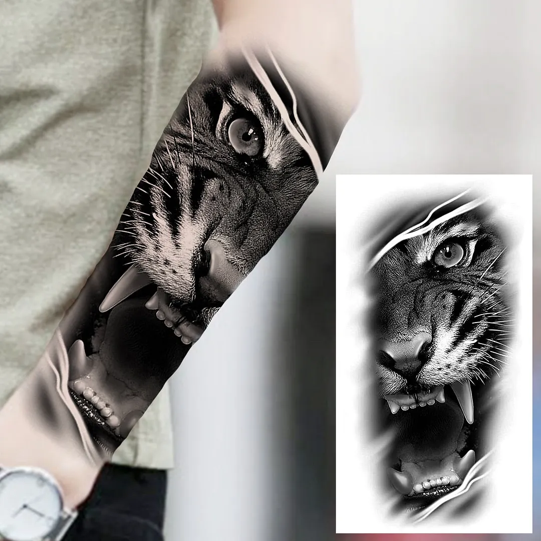 Halloween Clown Joker Scary Temporary Tattoos For Men Women Realistic Scary Lion Waterproof Tattoo Forearm Tatoos Vampire
