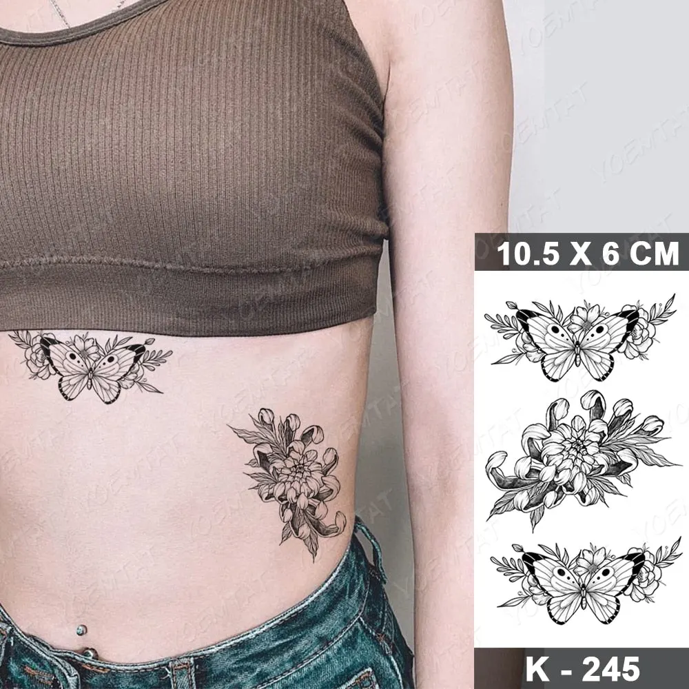 Waterproof Temporary Tattoo Sticker Black Point Line Sunflower Geometric Rose Flash Tatoo Fake Tatto For Body Art Women Men