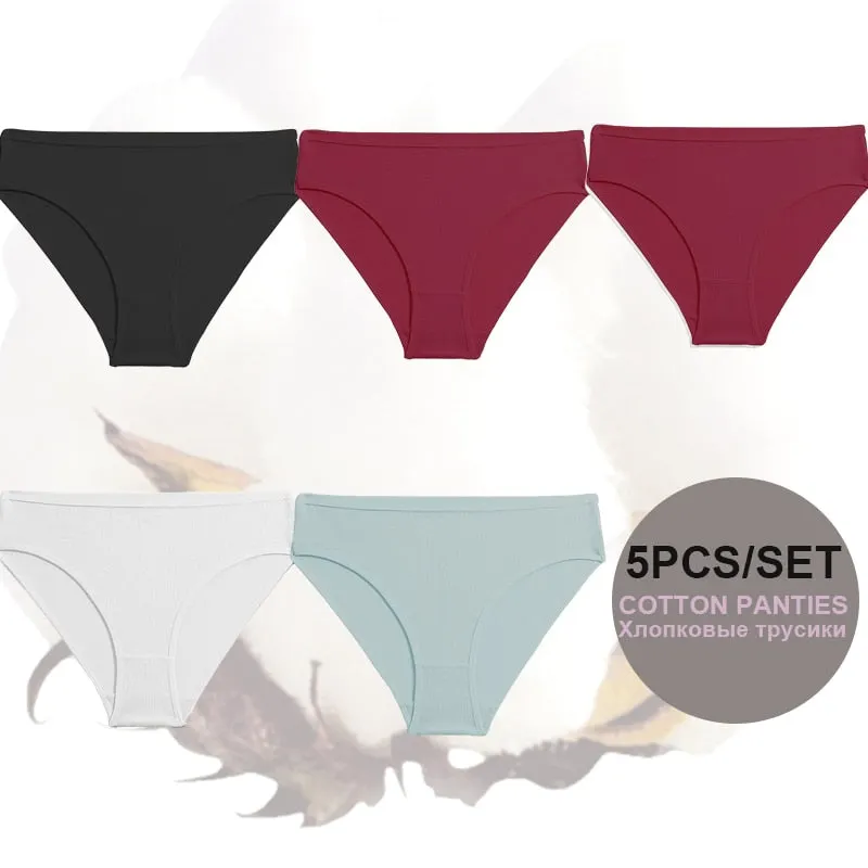 FINETOO 5PCS/Set Lingerie Cotton Women Panties Lingerie S-XL Briefs Sexy Ladies Intimates Underwear Female Pantys New Underpants