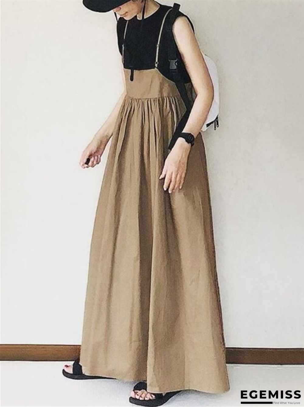 Long Skirt Spring Summer High Waist Skirt Solid Color Pleated Sling Long Skirt | EGEMISS