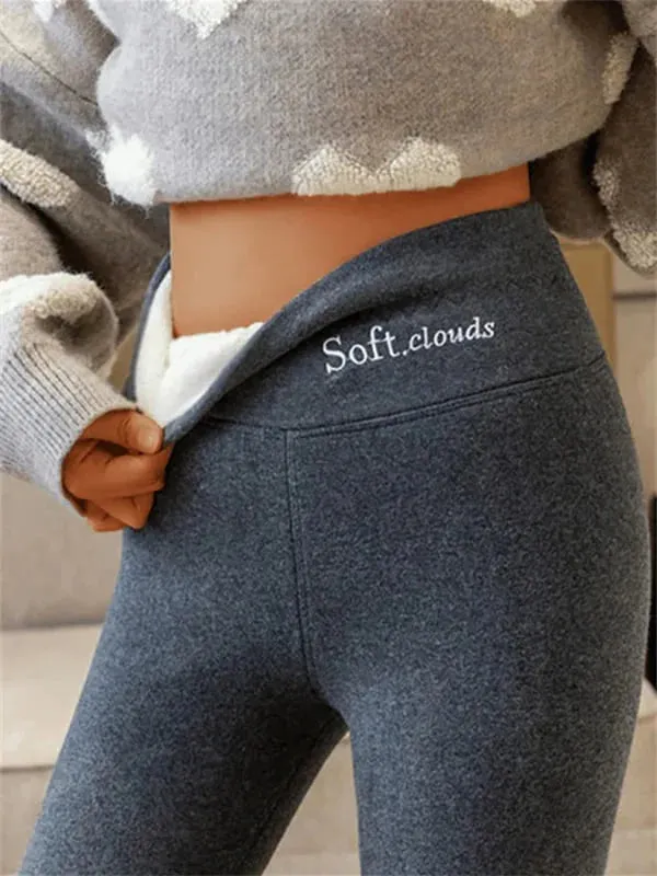 Soft Clouds Leggings Casual Warm Winter Solid Pants-Pink