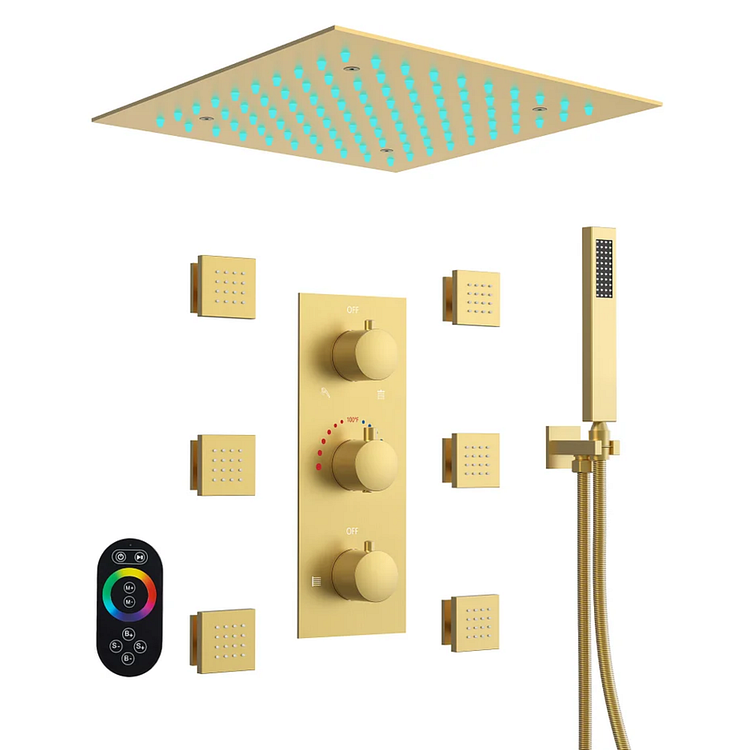 EVERSTEIN Ceiling Mounted Luxury Rainfall Shower System in Brushed Gold M6378GNLI