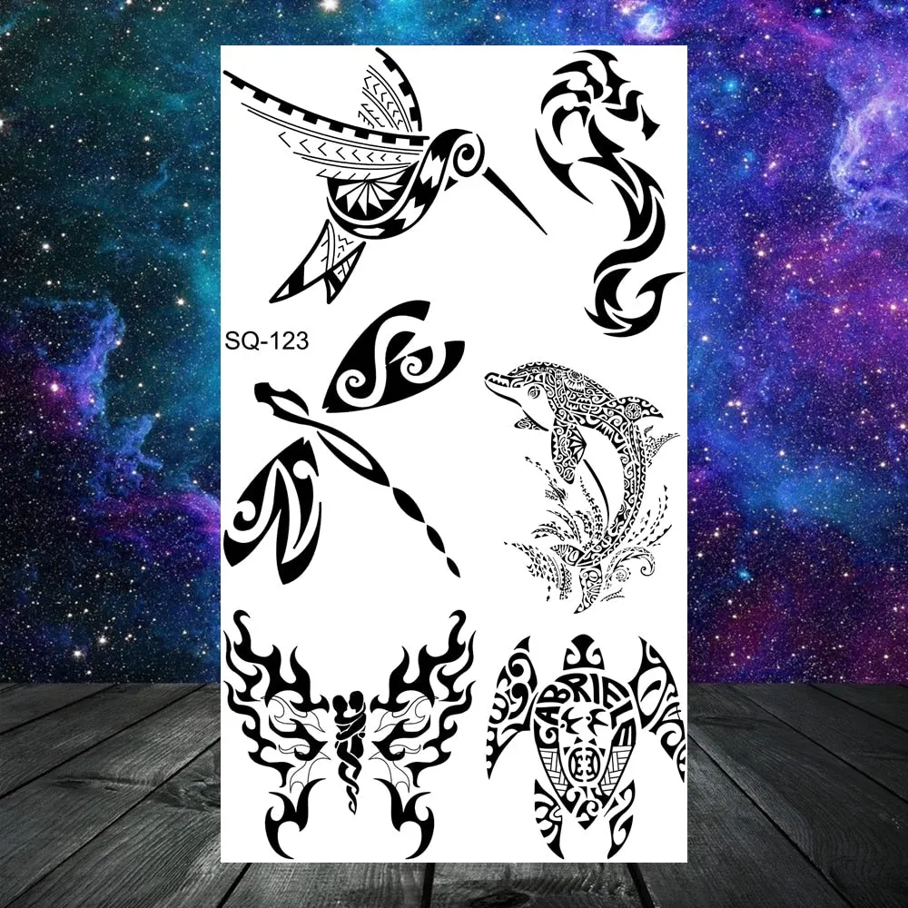 Elephant Lotus Butterfly Henna Temporary Tattoos For Women Adult Men Lion Dragon Flower Dragon Fake Tattoo Neck Arm Small Tatoos