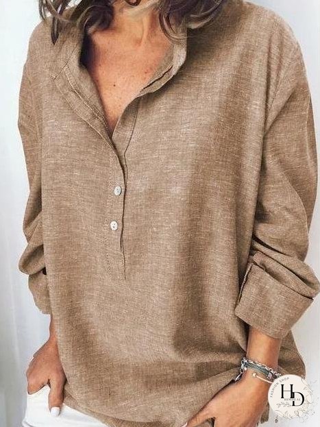 Casual Solid Button Long Sleeve Blouses