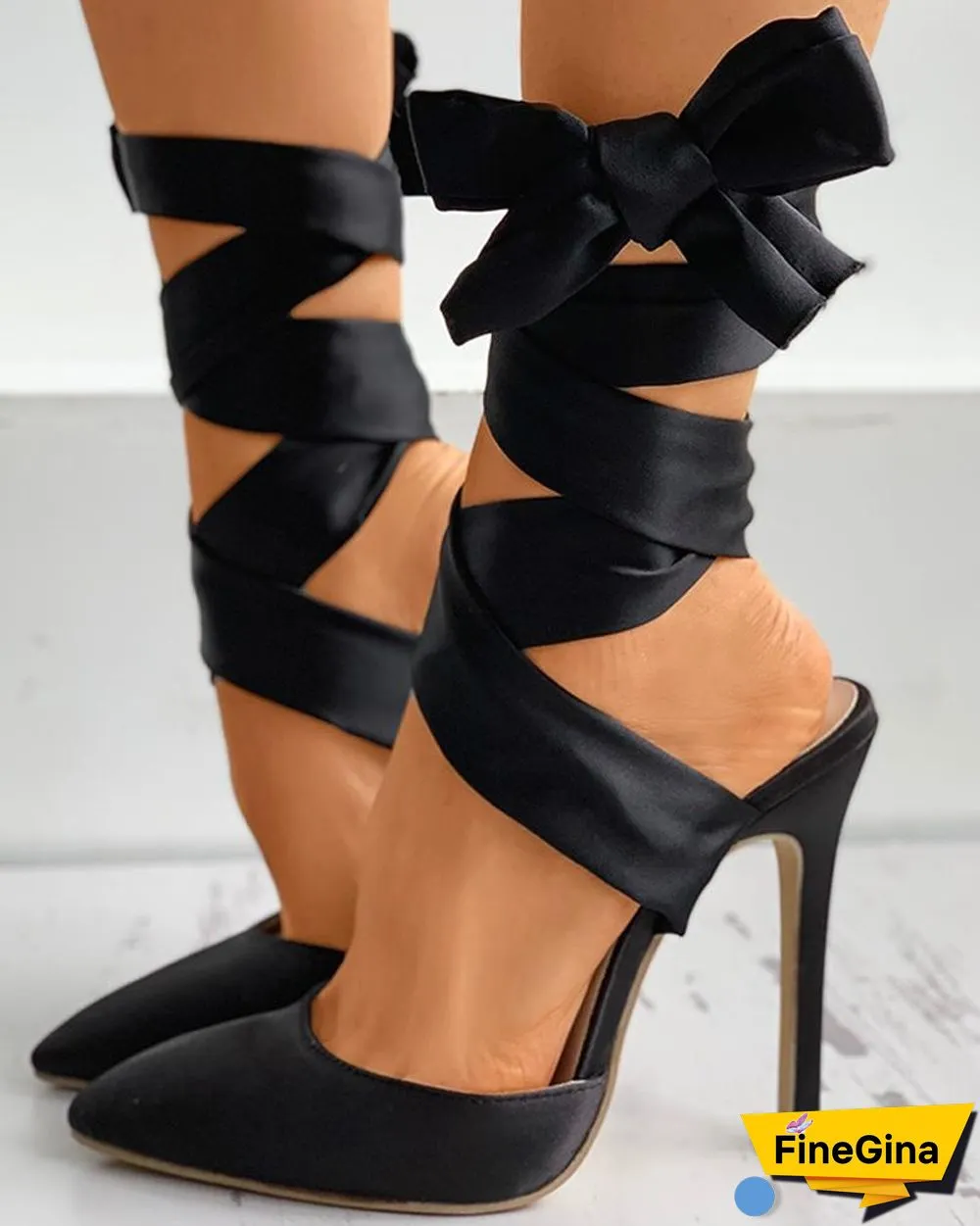 Ribbon Bandage Close Toe Stiletto Heel