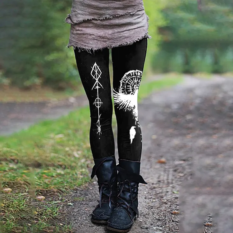 Vintage Viking Eagle Print Retro Leggings