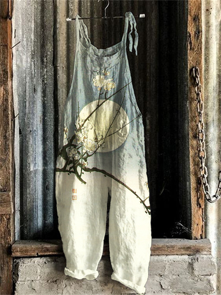 Plum Blossom Full Moon Gradient Japanese Art Jumpsuit artswardrobe