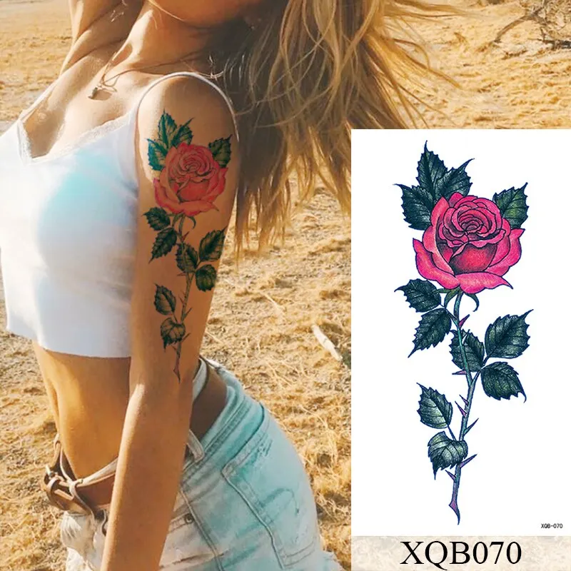 Waterproof Temporary Tattoo Sticker Old School Rose Lotus Flash Tattoos Flower Lace Body Art Arm Fake Tatoo Women Men