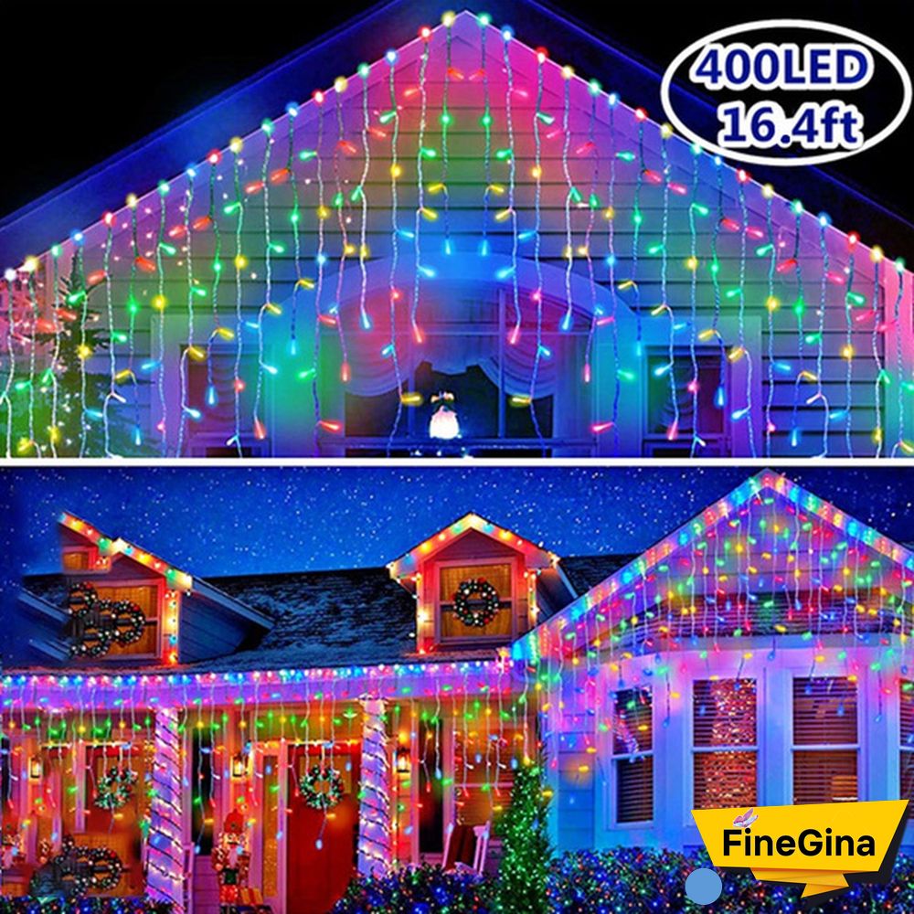 Christmas Garland 400LED Curtain Icicle String Lights Wedding Mariage Decoration Xmas Navidad Garland LED Light Strip Garden Street Mall Eaves Outdoor Decorative Fairy Light 2 Style