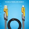 USB Cable Multi Charging Cord: 100W 4FT Black Braided Flat Cable 4-in-1 with AC Type Micro Lightning Plug &ndash; Fast Charging and Data Transfer EDC
